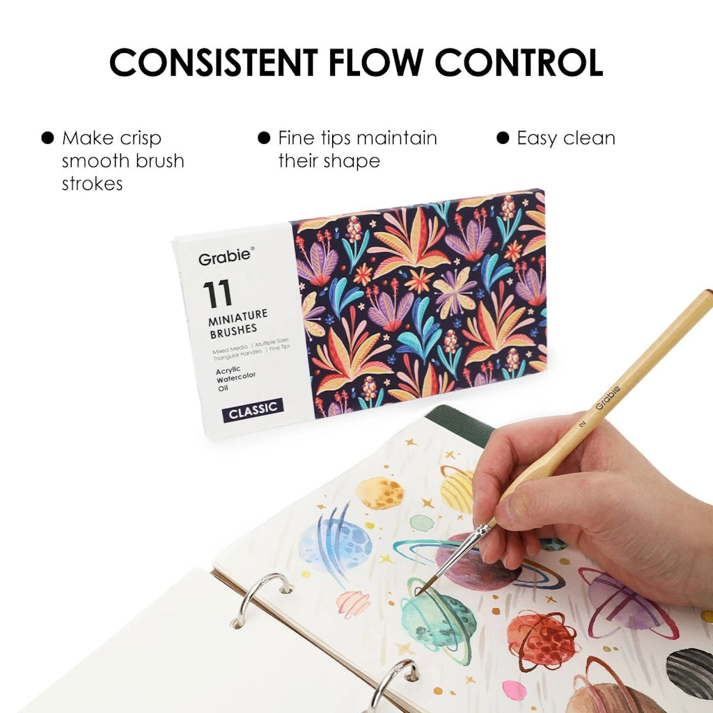 This Miniature Brush Set from Grabie offering high-quality watercolor, gouache, and acrylic fine detail paint brushes from Campanula Design Studio. Pair this with our gift baskets for your artist friend.