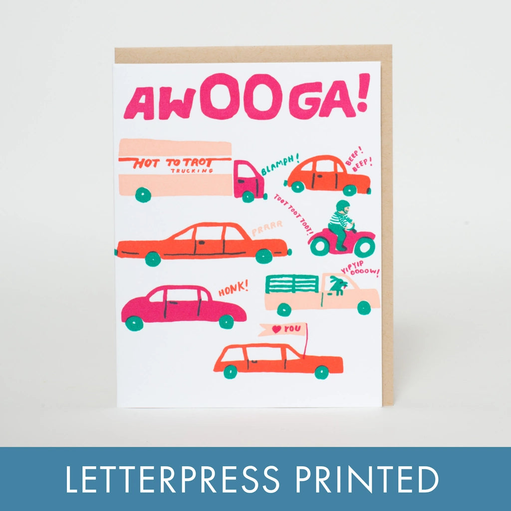 Awooga Cars Love Letterpress Greeting Card | Seattle gifting