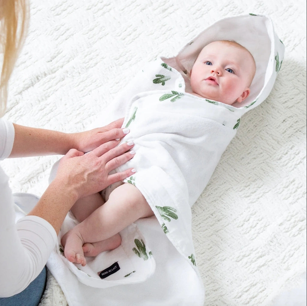 Available at Campanula Design Studio in Seattle: Baby Saguaro Hooded Bath Towel - After bath time, baby will be snuggly, dry, and oh-so-cute in this hooded bath towel. Made of the softest, plushest cotton terry cloth, this towel is super absorbent and extremely durable. 0-24 months.