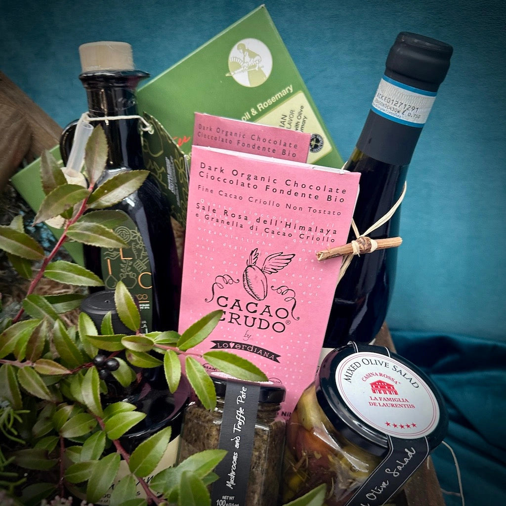Italian delicacies in one of our signature holiday gift baskets from Campanula Design Studio.