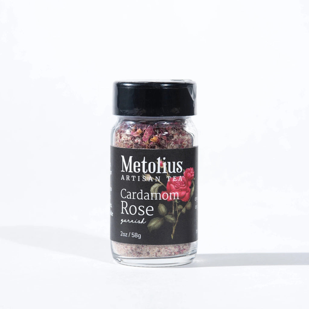 Jar of Metolius Cardamom Rose tea on a white background