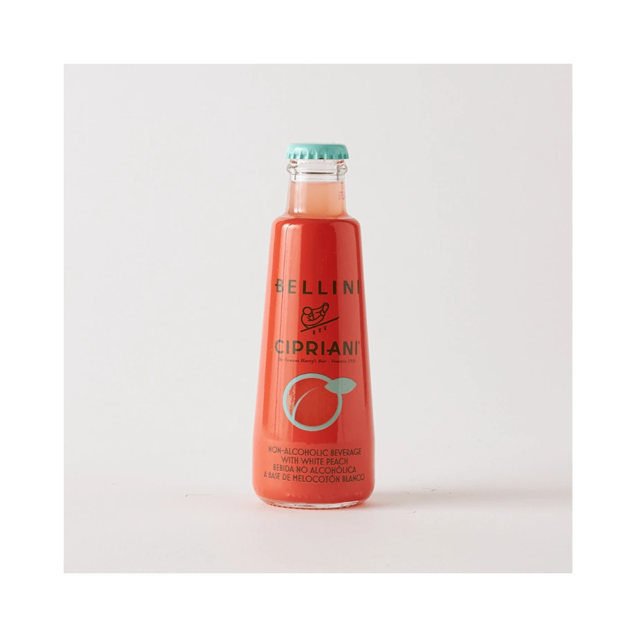 Bottle of Cipriani aperitivo Bellini Mocktail on a white background