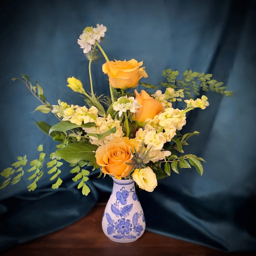 Inspired by the Vermeer painting "Girl with the Pearl Earring", this small and sweet design has been very popular - for delivery in the Seattle area by Campanula Design Studio.
