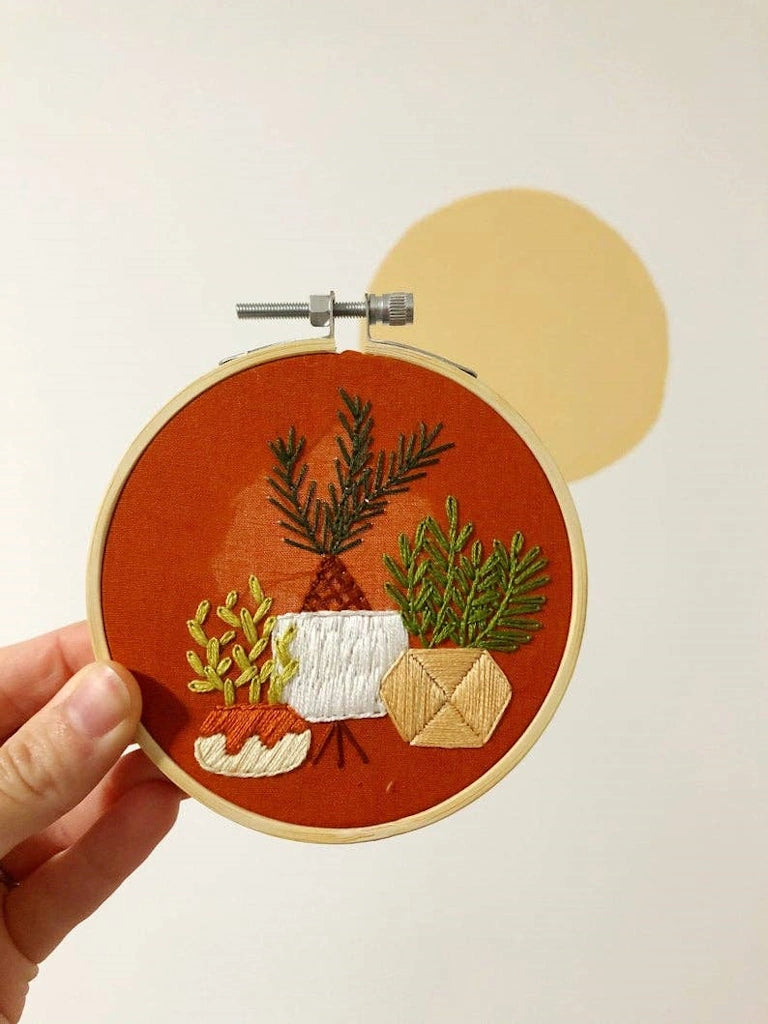 house plant embroidery Happy Houseplant Trio
