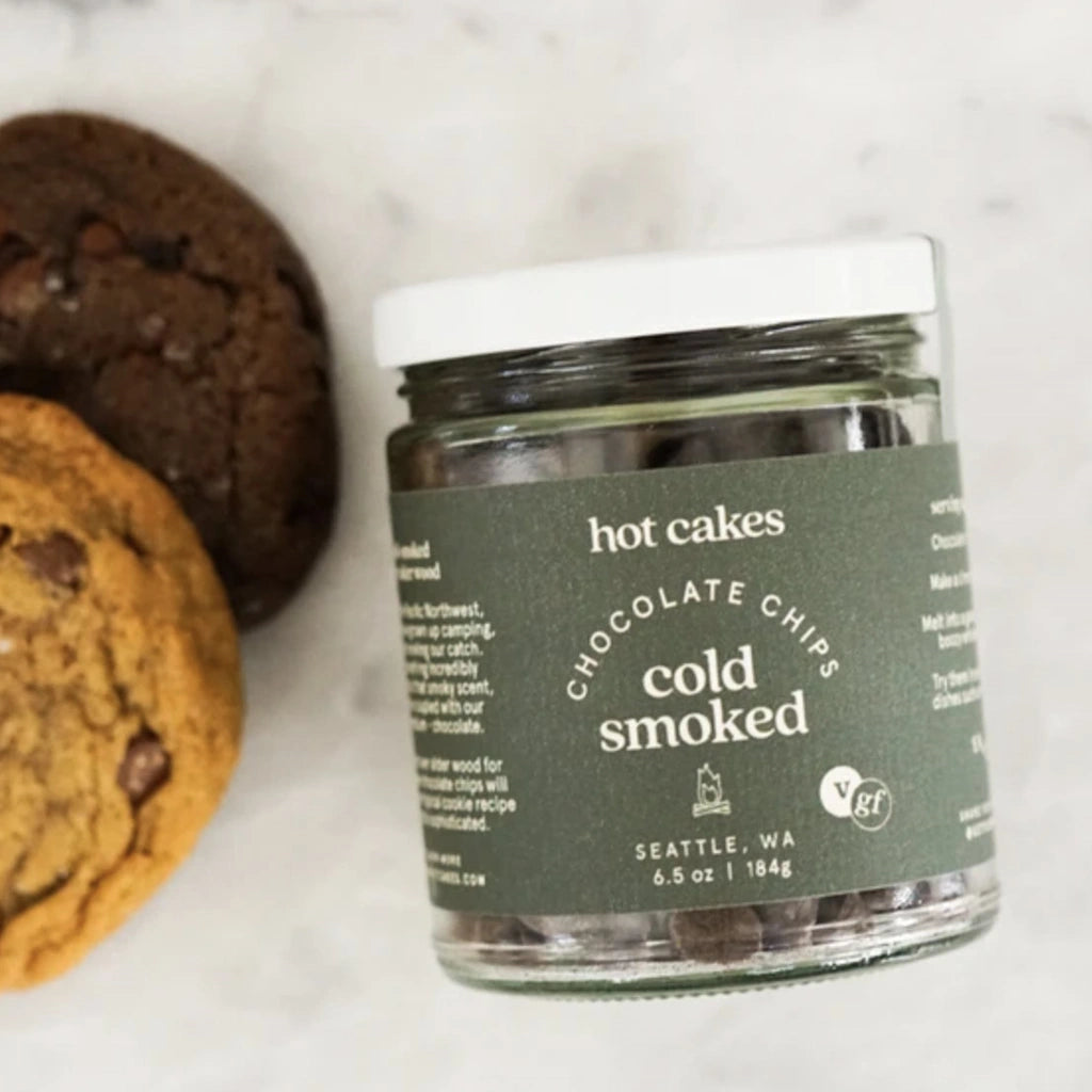 Delicious Hot Cakes cold smoked chocolate chips available as an add-on to gift baskets from Campanula Design Studio in Seattle or as a stand-alone product.