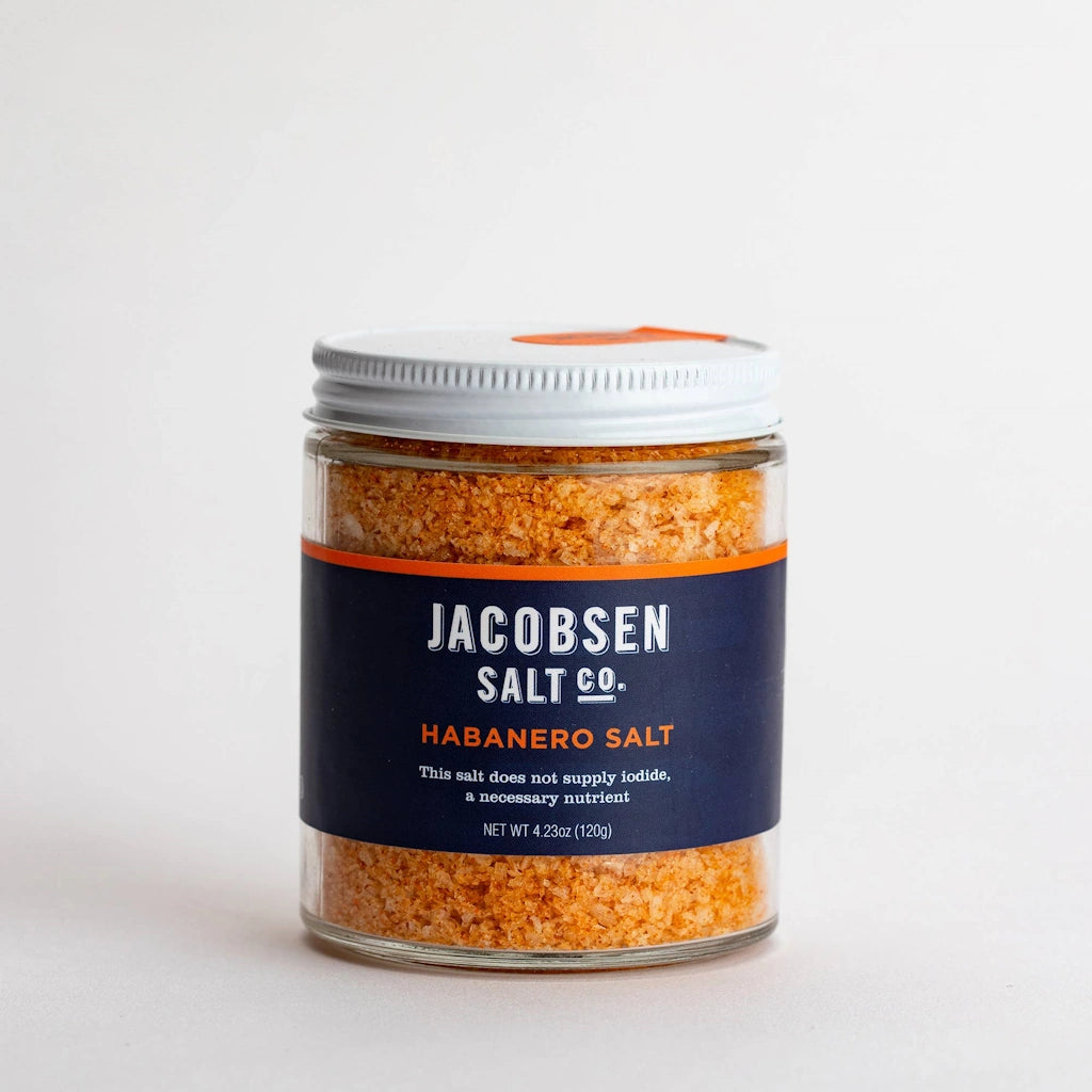 Available at Campanula Design Studio - Jacobsen Salt Co IInfused Habanero Salt - taming garlic’s aromatic flavor into a sweet nuttiness, this versatile salt works across a multitude of simple dishes.