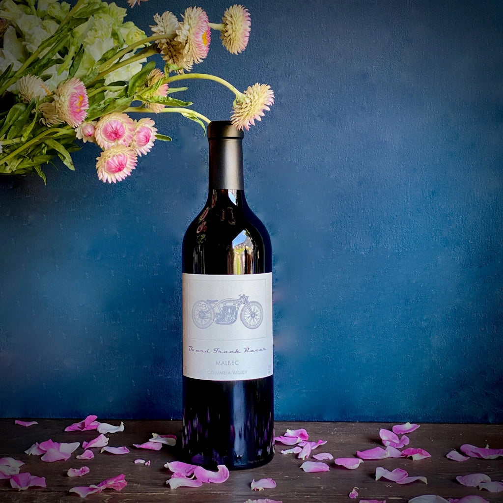 Mark Ryan Winery's Board Track Racer Malbec is  just one of the great wines available with Campanula Design's gift baskets or as an add-on to an order of flowers for any occasion.