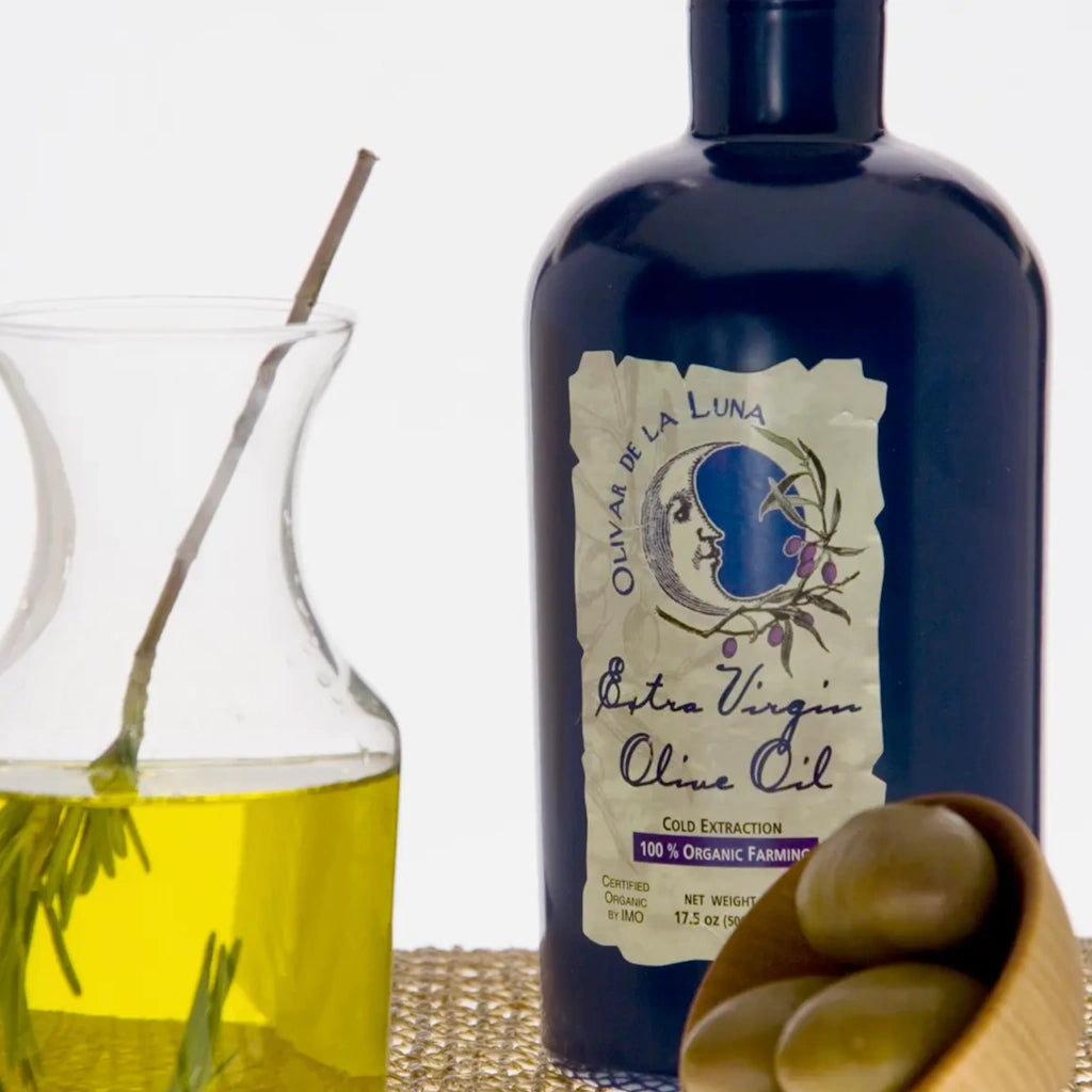 From Campanula Design Studio: Olivar de Luna XV Organic Olive Oil - Organic, fresh, and buttery, this Spanish extra virgin olive oil is made from the unique Nevadillo blanco olive. 