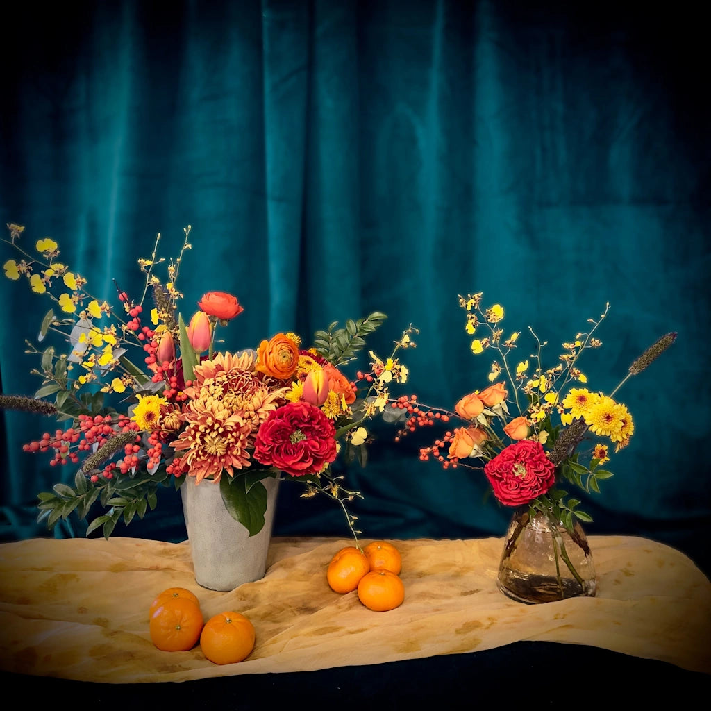 From Campanula Design Studio - beautiful Thanksgiving Centerpiece or Christmas Centerpiece along with a sidecar piece for your holiday table decor.