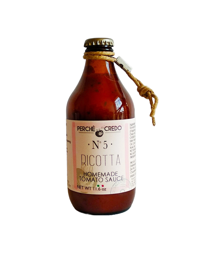Bottle of Ricotta Homemade Tomato Sauce on a white background