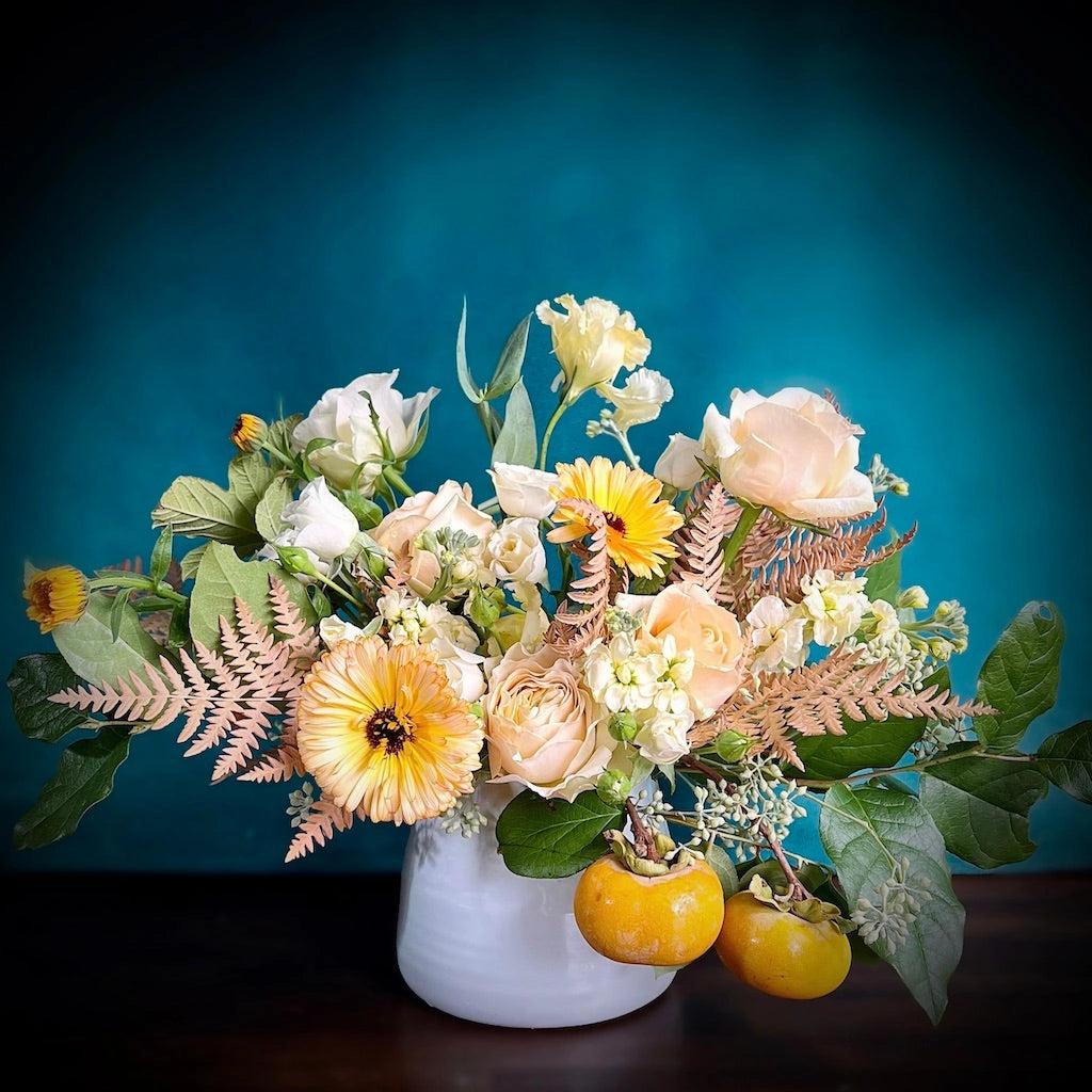 A seasonally inspired bouquet of flowers designed by Seattle florist Campanula Design Studio. Local delivery available.