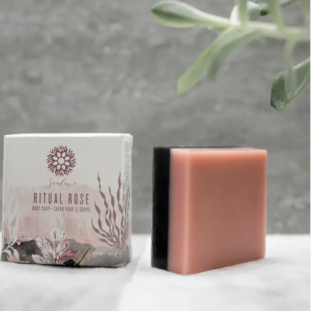 From Campanula Design Studio: Sealuxe Ritual Rose Soap - What makes this bar of soap stand out is the combination of seaweed, shea butter, rose geranium and a little bit of activated charcoal