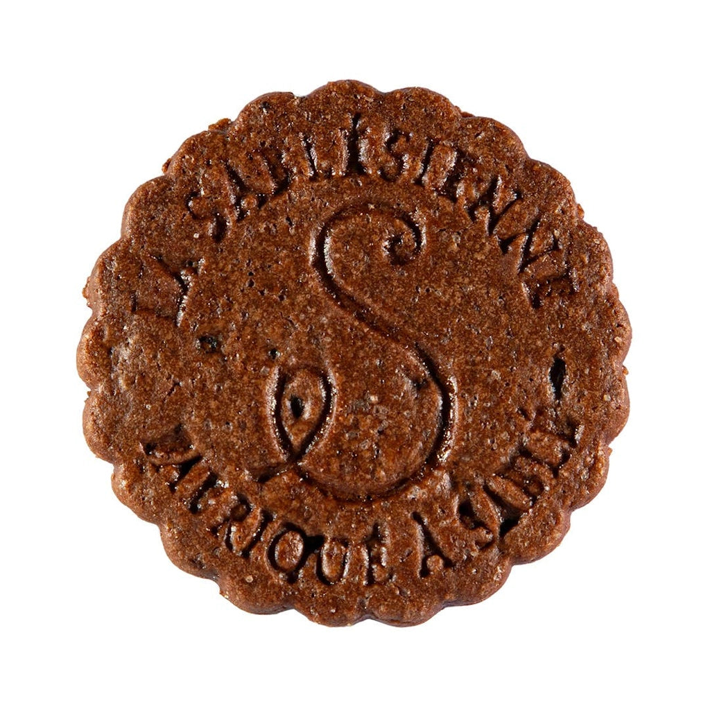 A french chocolate apricot shortbread cookie on a white background.