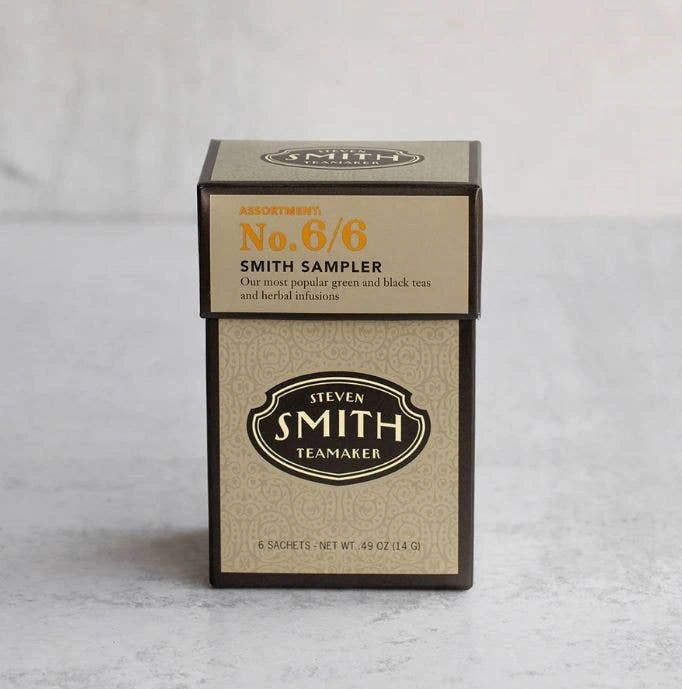 Smith Tea variety pack: Get one plant-based sachet each of our 6 top selling flavors. It’s a perfect introduction. Fez Mao Feng Shui Lord Bergamot British Brunch Meadow Peppermint Leaves TASTING NOTES: A journey of our most complex flavors and aromas. From big and bold to succulent and elegant.
