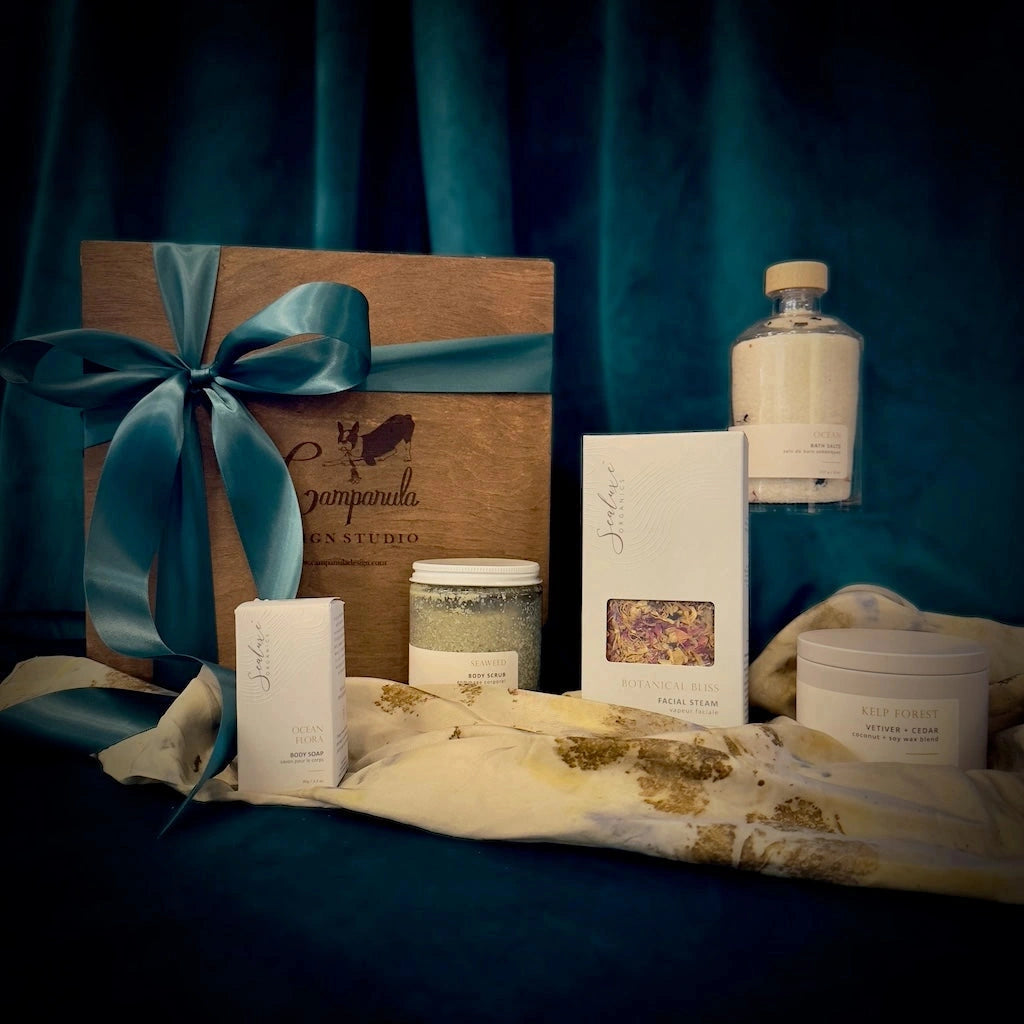 Spa product gift box from Campanula Design Studio.