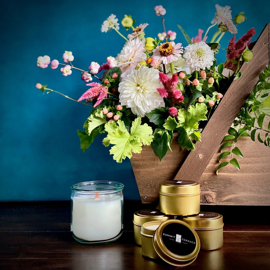 Add a Summit & Terrace candle to a gift basket or floral arrangement from Campanula Design Studio for that extra special touch.