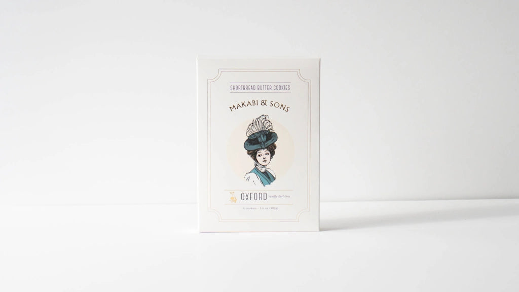 Box of Shortbread cookies featuring a woman with a hat on a white background