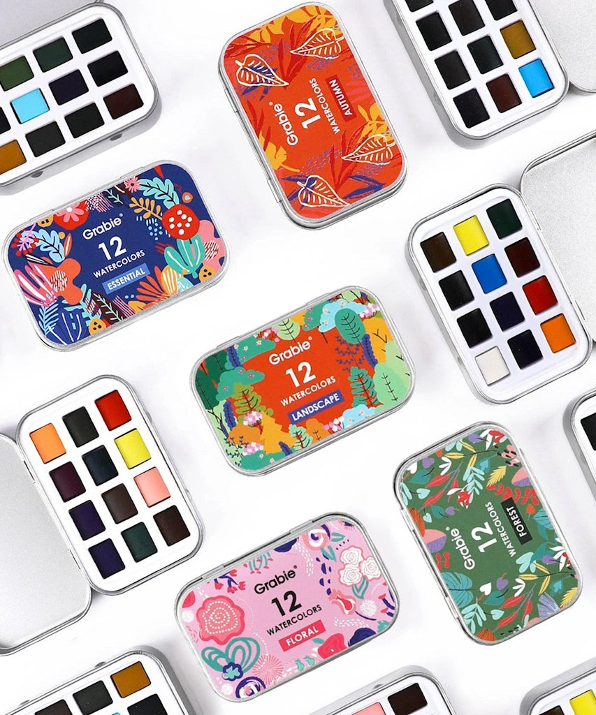 Set of five palettes of watercolors.  Available from Campanula Design Studio, Seattle florist and gift basket company in the Magnolia neighborhood.